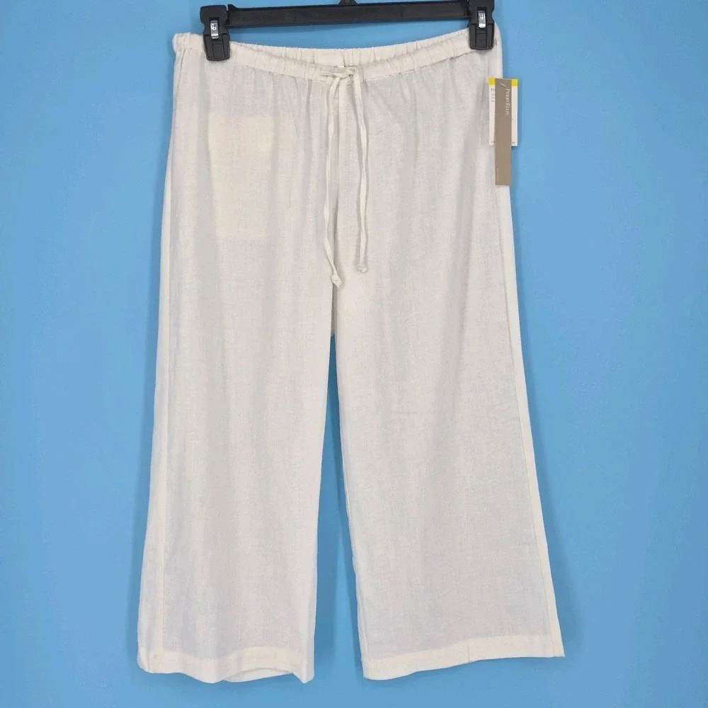 NWT Perry Ellis Men's Linen Drawstring Pants White Regular Fit Beach Casual M